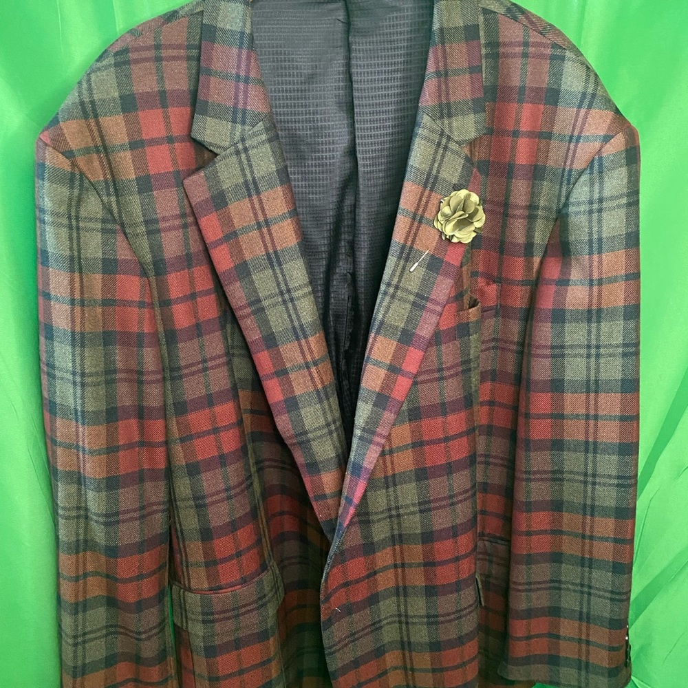 Big Tall Oak Hill Sports coat green and red plain. 4XLT, 58L/60L.